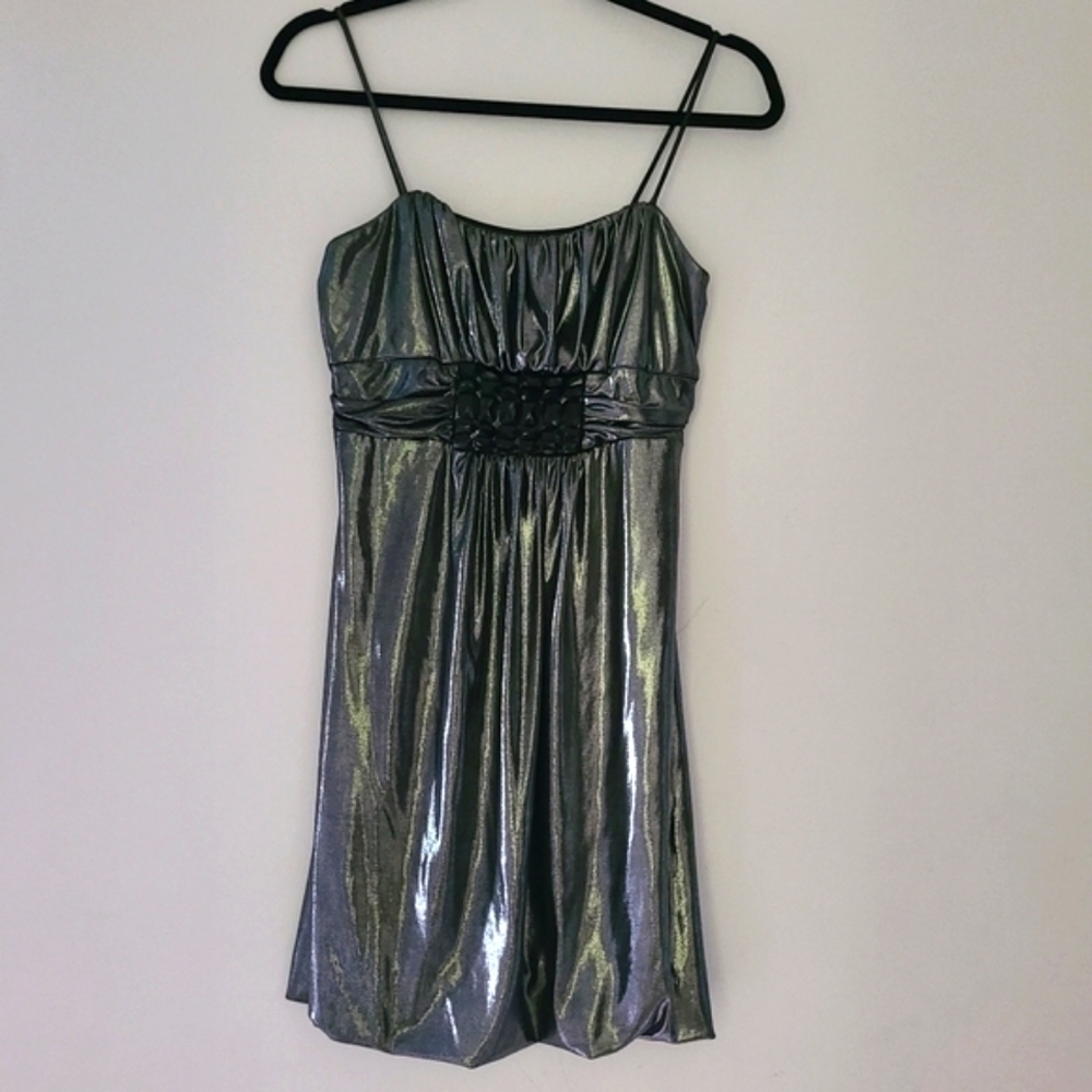 JESSICA MCCLINTOCK Spaghetti Strsps Mini metalic dress - Picture 2 of 11